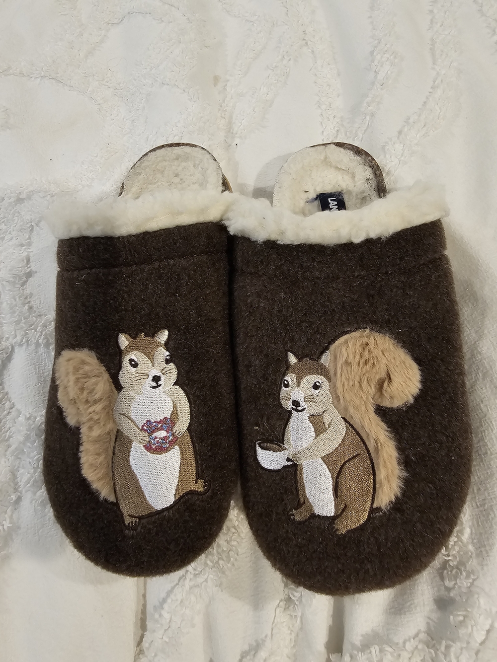 Lands' End Brown Squirrel Clogs Slippers with Faux Fur Lining 7B